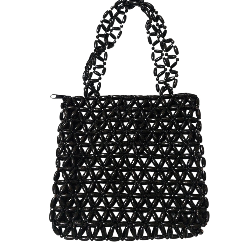 Chic Black Woven Bead Shoulder Bag - Picture 2 of 5